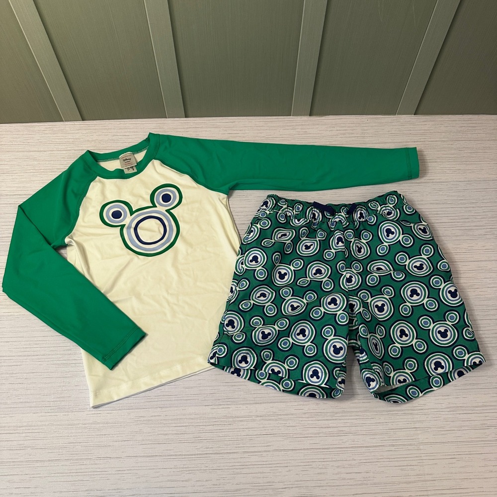 Hanna Andersson Disney Mickey Mouse Rash Guard Swim Trunks Set Boys 6-7 120cm
